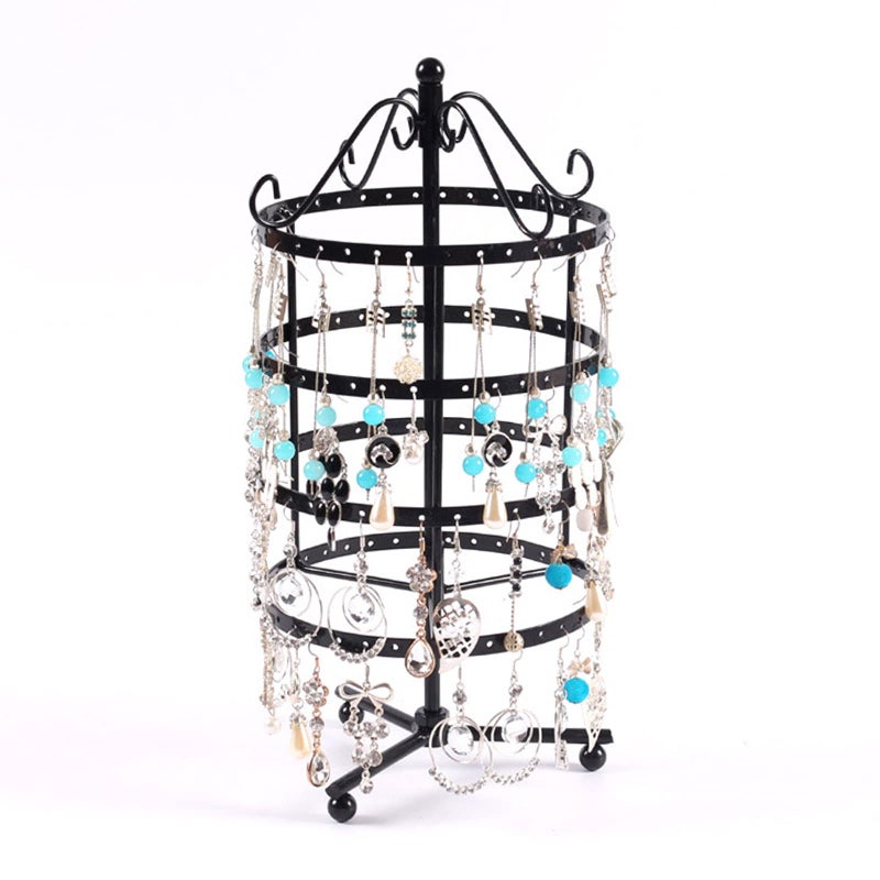 PENGKE Earring Holder Organizer,360 Rotating Earring Organizer, 4 Tiers 144 Holes Earring Jewelry Display Stands,Metal Necklace Jewlery Holder,12.2 x6 inch Black - Image 2